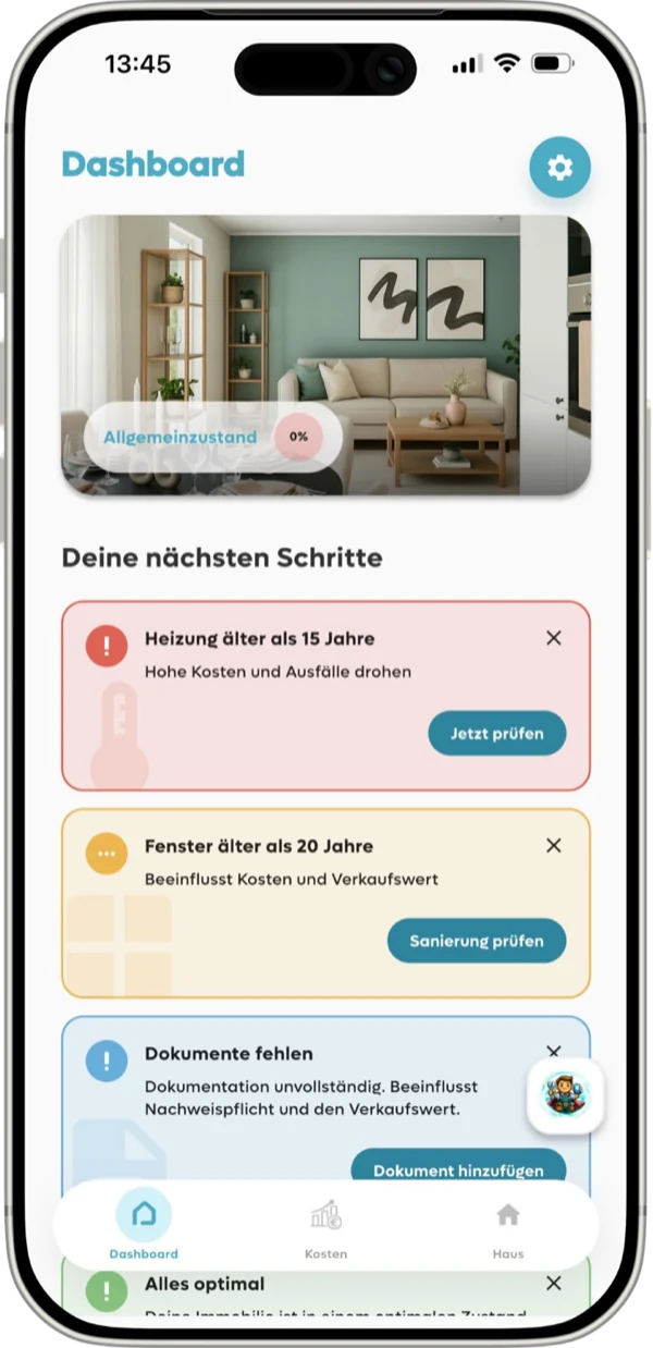 App Version 3.0 Dashboard mit Handlungsbedarf